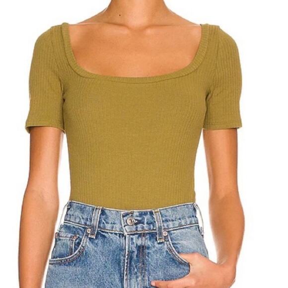 n: Philanthropy Langley Bodysuit Olive Green Ribbed Thong Chic Indie SZ XS NWT - Picture 1 of 15